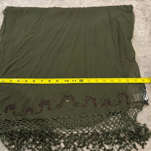 Designer Sue Wong SILK Evening Scarf Shawl Runner Large Olive Green Hand Bead #7 - Picture 3 of 13